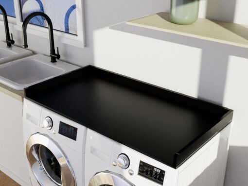 OfficeSimpli Washer Dryer Countertop, Made in USA, Non-Slip Pads, Laundry Room Wood Topper, Washer Dryer Cover for Top, Laundry Guard, Laundry Countertop, Laminate (Black, Standard (27.5" x 54")) - Image 2