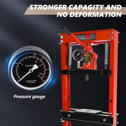 12 Ton Hydraulic Press, H-Frame Garage Floor Shop Press with Built-in Relief Valve & Pressure Gauge to Bend, Straighten, Or Press Parts, Install Bearings & U-Joints - Image 5