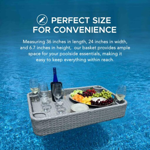 Sunjoy Wicker Floating Tray 36x24 in. Aluminum Frame Pool Tray - Swimming Floating Serving Tray for Drinks, Snacks, and Essentials - Fits Most Pool Sizes - Perfect for Pool Parties and Relaxing, Grey - Image 4