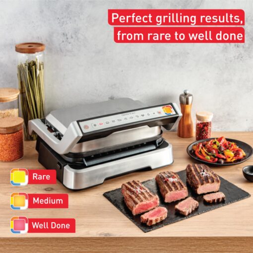 T-fal, Electric Grill, OptiGrill 4in1, Stainless Steel, 9 Automatic Cooking Modes, Intelligent Grilling Rare to Well-Done, 1800 Watts, Nonstick Removable Plates, Dishwasher Safe, Indoor, Silver - Image 4