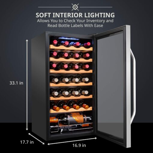 Ivation 28 Bottle Compressor Wine Cooler Refrigerator w/Lock | Large Freestanding Wine Cellar For Red, White, Champagne or Sparkling Wine | 41f-64f Digital Temperature Control Fridge Stainless Steel - Image 9