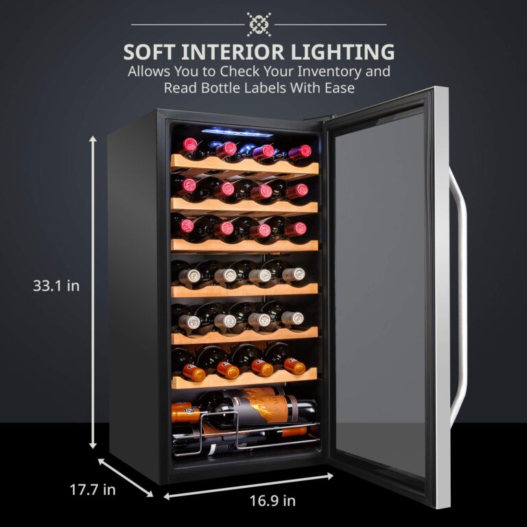 Ivation 28 Bottle Compressor Wine Cooler Refrigerator w/Lock | Large Freestanding Wine Cellar For Red, White, Champagne or Sparkling Wine | 41f-64f Digital Temperature Control Fridge Stainless Steel - Image 9