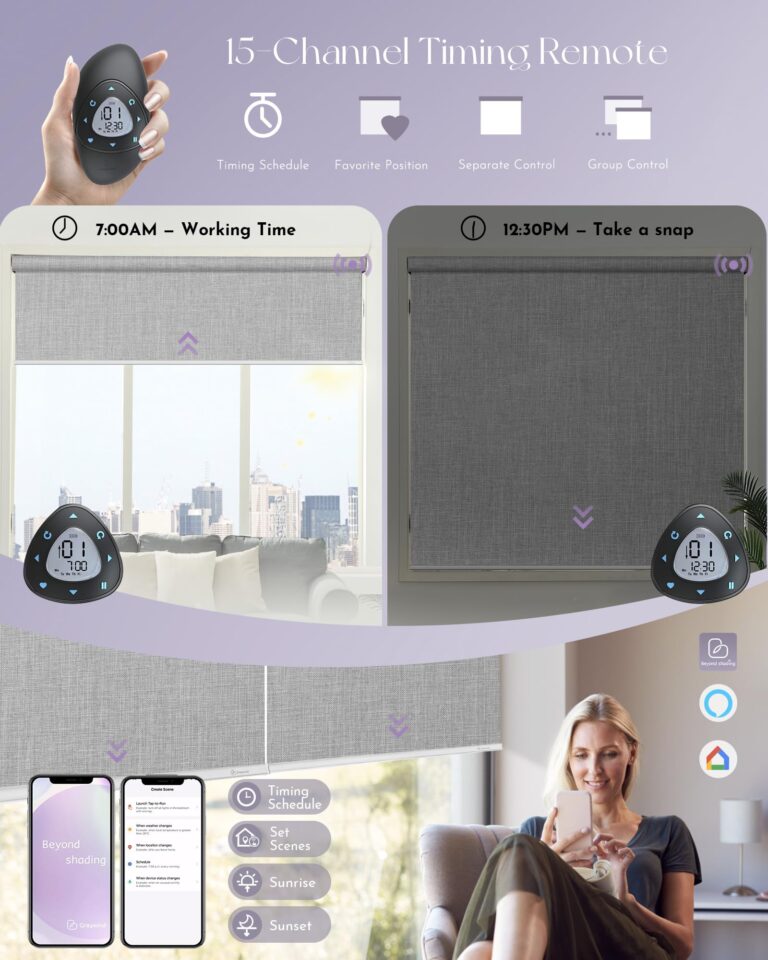Graywind Motorized Roller Shades Compatible with Alexa Google Smart Blackout Shades with Remote Triple Weaved Fabric Window Blinds with Valance for Smart Home Office, Customized Size (Cloudy Grey) - Image 5