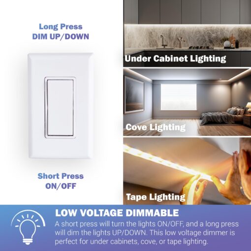 RunLessWire Low Voltage 8-30VDC Dimming Self Powered (NO Batteries) Wireless Light Switch - No Wiring, Battery, or WiFi Needed - Basic Low Volt Dimmer Kit: 1 Receiver, 1 Switch – White - Image 8