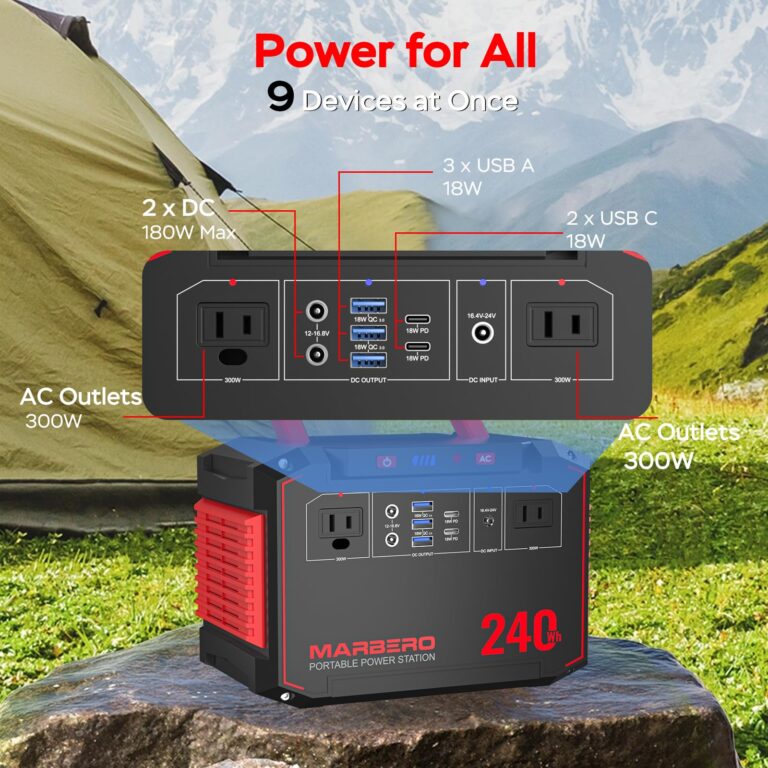 MARBERO Solar Generator 240Wh 300W Portable Power Station with Solar Panel 60W Included Backup Lithium Battery with AC Outlets for Camping Home Outdoor Emergency Hiking Travel - Image 7