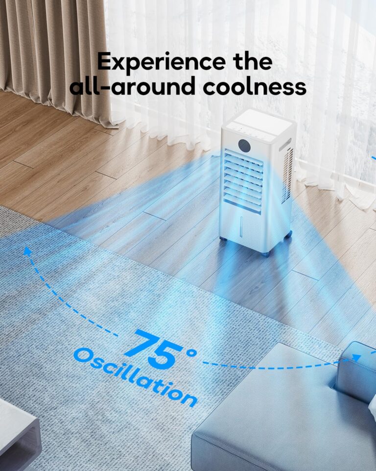 Portable Air Conditioner, Evaporative Air Cooler Windowless with Remote, 3 Speeds, 12H Timer, Oscillating Swamp Cooler for Bedroom, Living Room, Ivory - Image 5