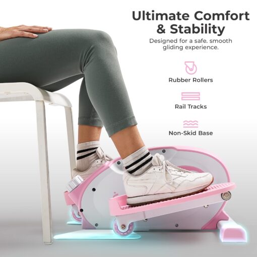 Sunny Health & Fitness Smart Pink Under-Desk Elliptical Trainer, Mini Pedal Exerciser for Home/Office Workout, Portable Machine for Seniors Training, Exclusive Bluetooth Link to SunnyFit App - P2420 - Image 3