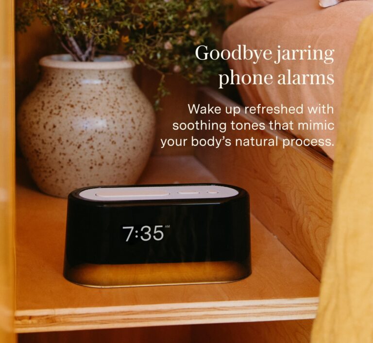 Loftie Smart Alarm Clocks for Bedrooms - Sound Machine Alarm Clock with Light, Bluetooth Speaker, White Noise, Nature Sound, Nightlight, Blackout Mode - Battery-Powered Smart Clock (Black Top) - Image 4