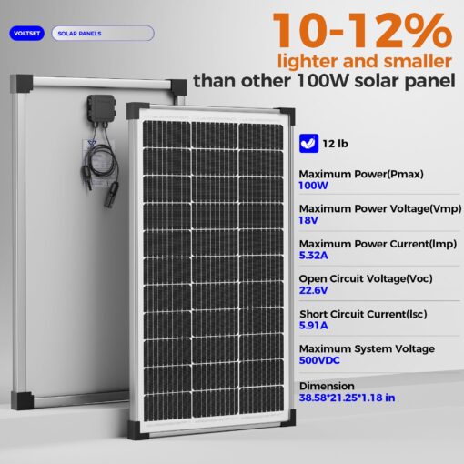 Voltset 200W 12V Solar Panels, High Efficiency 9BB Cell Monocrystalline Solar Panel IP67 Waterproof, Suitable for RV, Marine, Rooftop, Home, Yacht, Off-Grid Applications (2-Pack 100W) - Image 3