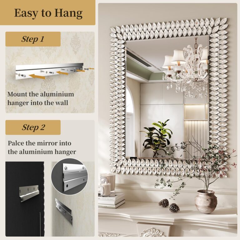Kelly Miller 30"x40" Jeweled Bathroom Wall Mirror, Large Rectangle Mirror Decorative Mirror Luxury Vanity Mirror with Diamonds for Master Bath Half Bath Living Room Bedroom Fireplace Mantle Entryway - Image 4