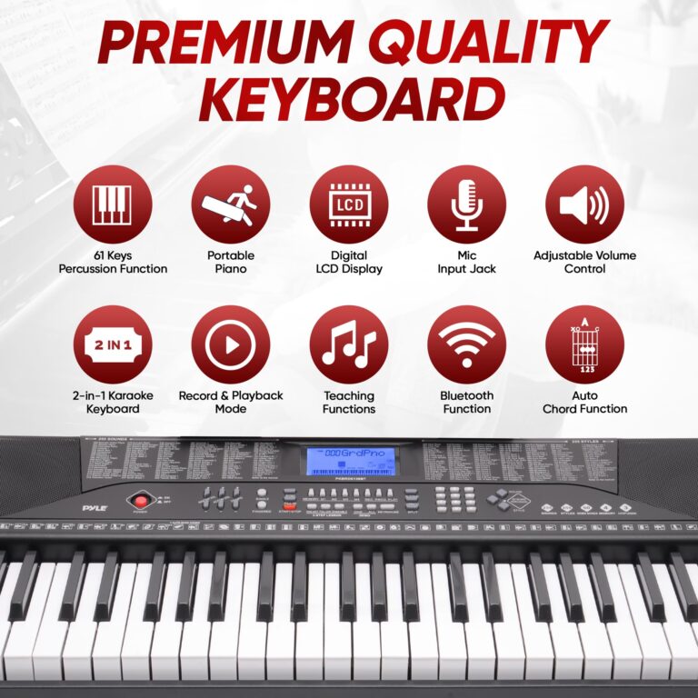 PYLE 61 Key Electric Keyboard Piano, Music Keyboard, LCD Display, Portable Design, Karaoke Function, Includes Headphones, Stand, Stool, Book Rack, Perfect for Beginners - Image 7