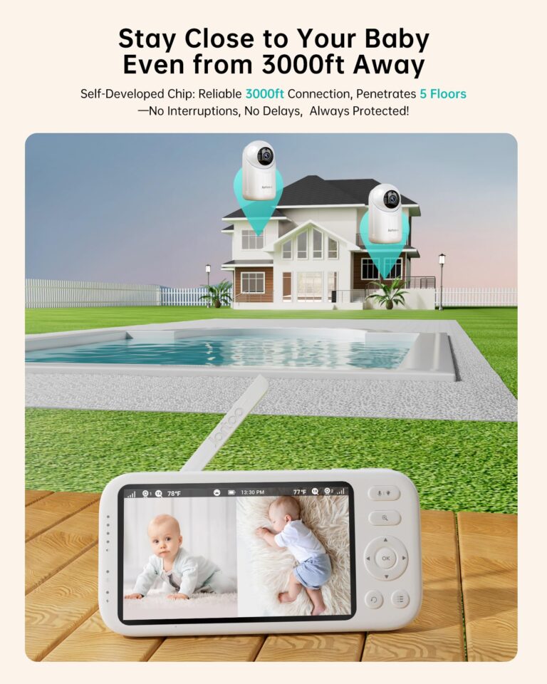 Jartoo 2K Video Baby Monitor with 2 Cameras and Audio, 3000ft Long Range Baby Monitor No WiFi, 5.5" Split Display, VOX - AI Cry Detect, ANR, IR Night Vision, 2-Way Audio, 6000mAh - Image 7