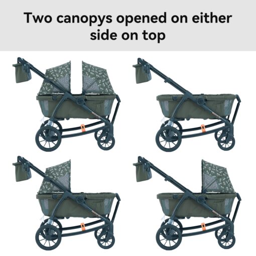 Pamo Babe Kid Wagon Double Stroller for 2 Kids Push Pull Double Wagon Travel Stroller Adjustable Handbar Waterproof Canopy Cup Holder and 3 Point Harness Green - Image 7