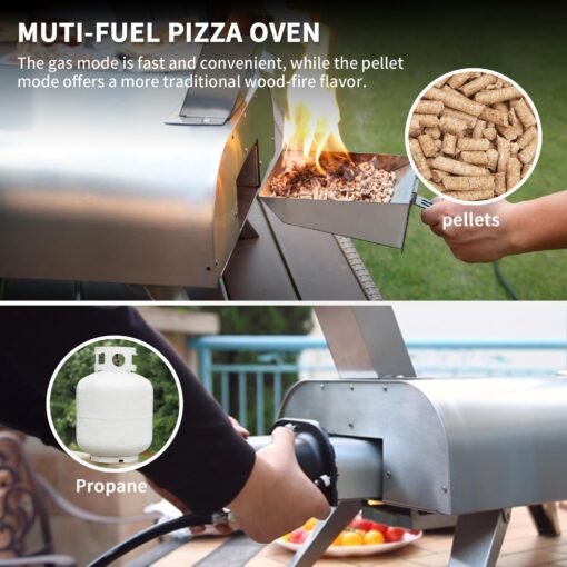 BIG HORN OUTDOORS 12" Multi-Fuel Pizza Oven, Portable Outdoor Pizza Oven, Wood Fired & Propane Gas, Pellet Pizza Maker with Pizza Stone - Image 7