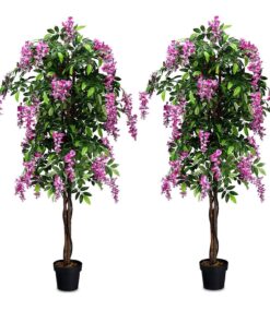 Goplus 6FT Ficus Artificial Tree, 2 Pack Fake Wisteria Tree in Nursery Pot, Greenery Faux Floor Plant, Tall Artificial Plants for Indoor Outdoor Bedroom Living Room Decor