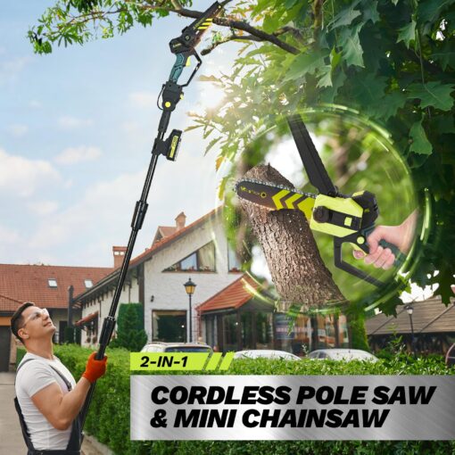 Saker Cordless Pole Saw and Mini Chainsaw,2-IN-1 Pole Chainsaw,Brushless Electric Pole Saw Battery Powered 6 Inch Chainsaw, 78.74 Inch Max Reach Tree Trimmer Pole Saw(1 Battery) - Image 7
