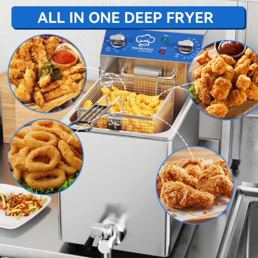 TOPKITCH 8.5Qt Electric Fryer with Oil Drain,30 Minutes Timer,Stretch forming oil tank,Lid and Solid Wire Mesh Basket,Medium Duty Commercial Electric Countertop Deep Fryers-120V,1800W - Image 5