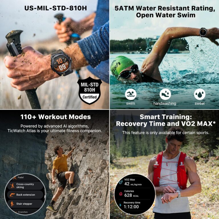 Ticwatch Atlas Smartwatch for Men Android Wear OS Smart Watch Outdoor 90 Hrs Battery 110+ Workout Modes Heat Map Fall Detection Health Fitness Tracker 5ATM GPS Compass Android Compatible Only - Image 3
