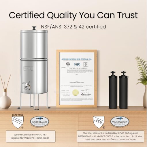 Waterdrop 1.5 Gallons Gravity-fed Water Filter System, NSF/ANSI 42&372 Standard, Stainless-Steel Travel System with 4 Filters, Metal Spigot and Stand, Reduces Up to 99% Chlorine-King Tank Series - Image 9