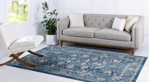 Unique Loom Oslo Collection Area Rug - Osterbro (7' 1" x 10' Rectangle, Navy Blue/ Beige) - Image 9