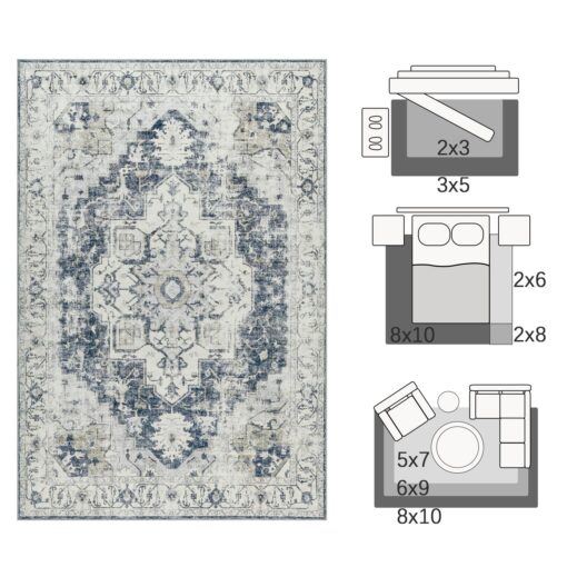 jinchan Area Rug 8x10 Washable Living Room Rug Vintage Soft Indoor Large Floor Cover Retro Distressed Mat Accent Lightweight Non-Slip Thin Carpet for Kitchen Bathroom Bedroom Grey - Image 5