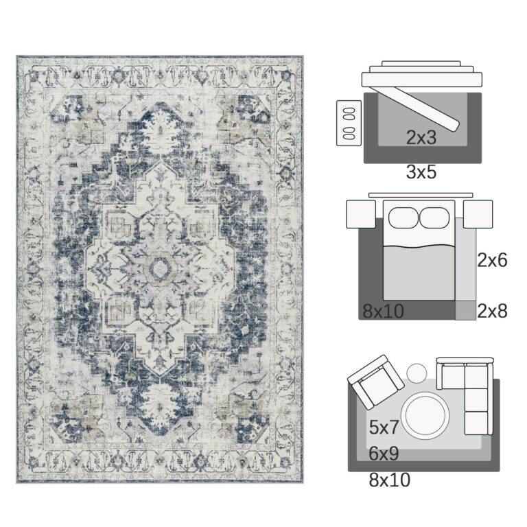 jinchan Area Rug 8x10 Washable Living Room Rug Vintage Soft Indoor Large Floor Cover Retro Distressed Mat Accent Lightweight Non-Slip Thin Carpet for Kitchen Bathroom Bedroom Grey - Image 5