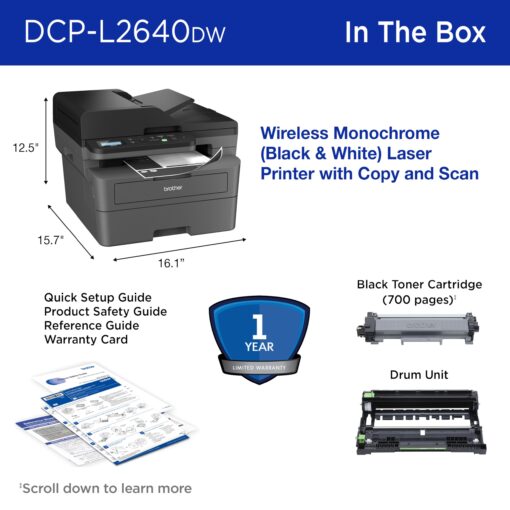 Brother DCP-L2640DW Wireless Compact Monochrome Multi-Function Laser Printer with Copy and Scan, Duplex, Mobile, Black & White | Includes Refresh Subscription Trial(1), Amazon Dash Replenishment Ready - Image 3