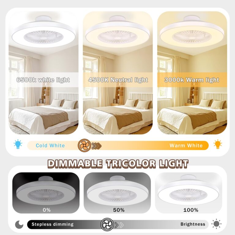 KAMLAM 24" Low Profile Ceiling Fans with Lights, Bladeless Ceiling Fan with RGB Light, Alexa/Google Assistant Remote/APP Control, Enclosed Flush Mount Ceiling Fan Dimmable Color Changing LED Ambient - Image 8
