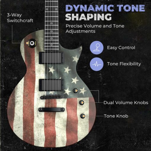 Fesley 39" LP Electric Guitar Kit:Full Size Solid Body Electric Guitars for Beginners with Humbucker Pickups,Poplar Body,Mahogany Neck,22 Frets,6 String Guitar with Gig Bag, FLP400,Matte,US Flag - Image 3