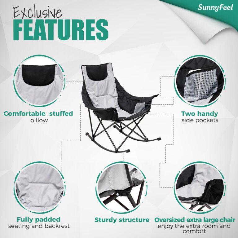 SUNNYFEEL Rocking Camping Chair, Luxury Padded Recliner, Oversized Folding Lawn Chair with Pocket, Heavy Duty for Outdoor/Picnic/Lounge/Patio, Portable Camp Rocker Chairs with Carry Bag - Image 3