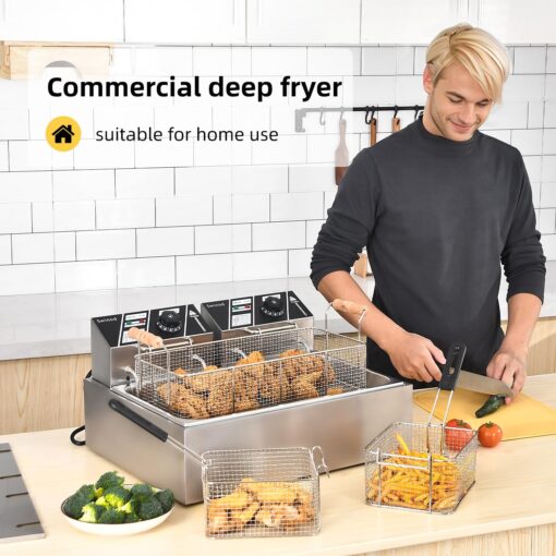 Commercial Deep Fryer with Basket for Restaurant or Home Use, 3400W 12.7QT Detachable Large Capacity Stainless Steel Countertop Electric Oil Fryer with Temperature Control - Image 9