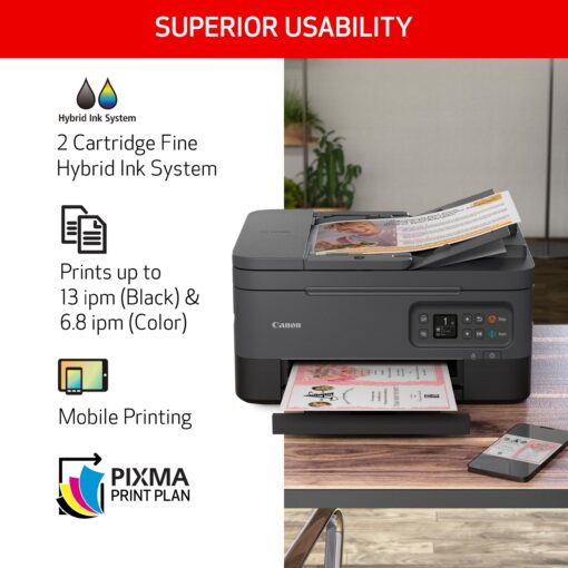 Canon PIXMA TR7020a All-in-One Wireless Color Inkjet Printer, with Duplex Printing, Mobile Printing, and Auto Document Feeder, Black, Works with Alexa - Image 5