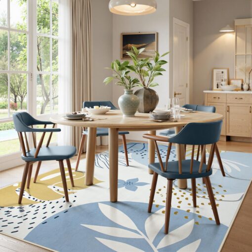 Lahome 9x12 Rugs for Living Room, Washable Non-Slip Ultra-Thin Larege Area Rug for Dining Room Table, Boho Botanical Print Indoor Soft Carpet for Bedroom Office, Blue - Image 7