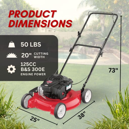 Yard Machines Gas Powered Push Lawn Mower with Engine Oil, 20 Inch Steel Cutting Deck, and Side Discharge for Outdoor Yards, Red/Black - Image 2