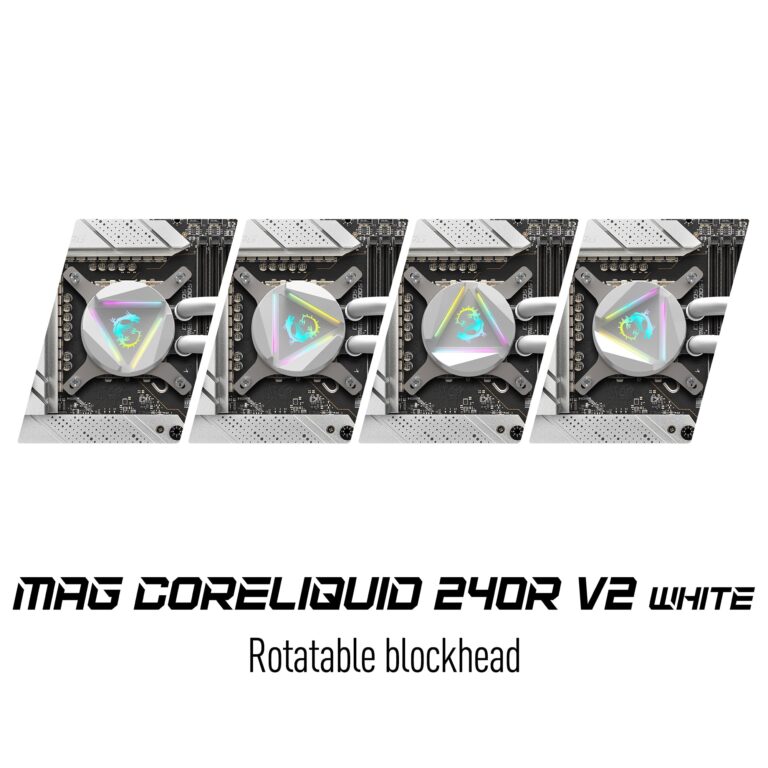 MAG CoreLiquid 240R V2 White - AIO ARGB CPU Liquid Cooler - Rotating Cap Design - LGA 1700 Ready - 240mm Radiator - Dual 120mm ARGB PWM Fans - Image 7