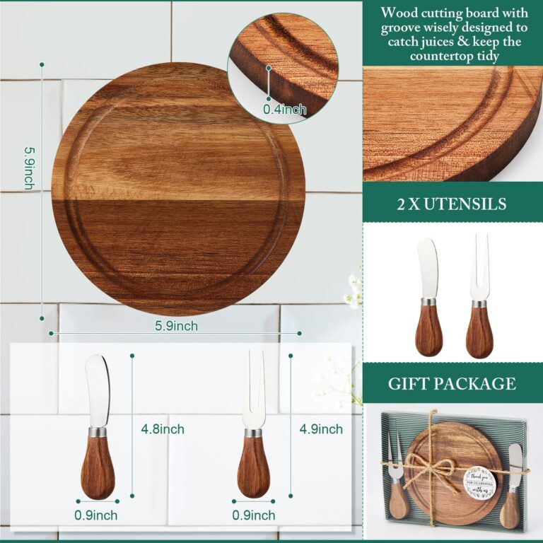 Maxcheck 50 Sets Bridal Shower Baby Prizes Cheese Board Set Wood Round Mini Charcuterie Board with Knives and Forks Bulk Thank You Tags with Bridal Shower Gift Box for Guests Wedding Party (Acacia) - Image 6