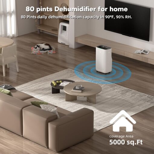 2025Upgraded 5000 Sq.Ft 80 Pint Dehumidifier for Basements with Large 6.5L Water Tank,24H Timer,Child Lock,Defrost,Silent,mold,4 Modes Operation Auto Shut-off - Image 2