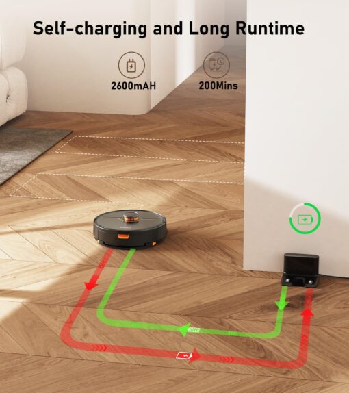 NADALY D200 Robot Vacuum and Mop Combo, Lidar Navigation Robot Vacuum Cleaner, 6000Pa Suction, 200Mins Runtime, Wi-Fi/App/Alexa Control, Self-Recharging Robotic Vacuum for Carpet Pet Hair Hard Floor - Image 3