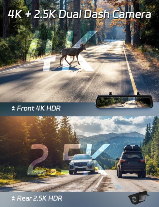 Pelsee P12 Pro Max 4K+2.5K Rear View Mirror Camera, 12" Mirror Dash Cam with 5G WiFi, Dash Cam Front and Rear with Starvis Night Vision, Smart Driving System ADAS, Included 64GB Card, Voice Control - Image 8