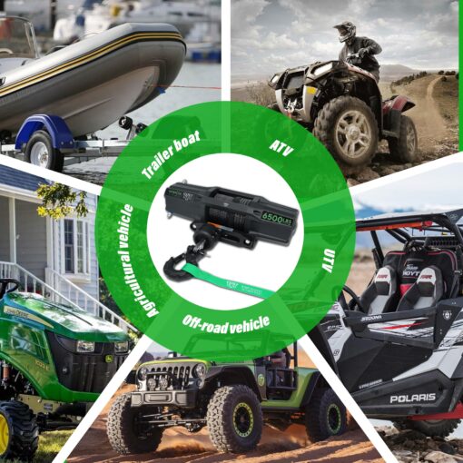 TYT 6500 lb UTV Winch Kit,12 Volt DC Electric Trailer Winch with Wireless Remote and Wired Switch,1/4" x 50FT Synthetic Rope Winch with Rubber Stopper and Mounting Plate - Image 2