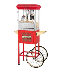 Great Northern Popcorn Company 5995 GNP Red 10oz. Full Perfect Popper Popcorn Machine with Cart and Stainless-Steel Kettle, Warming Light, and Accessories, 10oz, Red