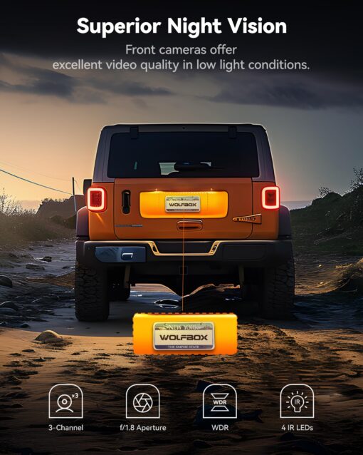 WOLFBOX i17 4K 3 Channel Dash Cam, 5.8GHz WiFi & GPS with 64GB Card, 4K+1080P+1080P Dash Cam Front and Rear Inside, Triple Car Camera with 3 Inch Screen, IR Night Vision, WDR, 24H Parking Mode - Image 7