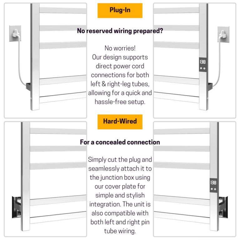 PeakTrivol 8-Bar Towel Warmer - Fast Heating, Auto Shut-Off Timer, LED Display Panel - Hardwired or Plug-in Options - Polished 304 Stainless Steel - Ideal for Bathroom - Hot Towel Warmer Rack - Image 7