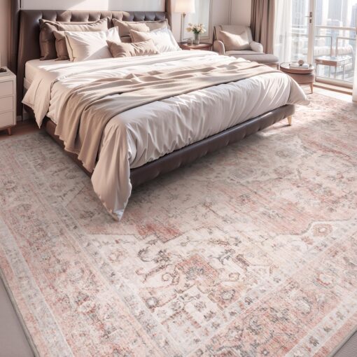 AMOAMI-Area Rug 6X9 Rugs for Living Room-Vintage Soft Pink Rugs for Bedroom-Non Slip Carpet-Machine Washable Rug for Dining Room Living Room Bedroom Office Under Table - Image 7