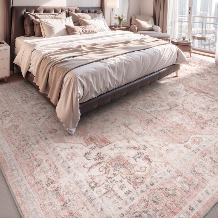 AMOAMI-Area Rug 6X9 Rugs for Living Room-Vintage Soft Pink Rugs for Bedroom-Non Slip Carpet-Machine Washable Rug for Dining Room Living Room Bedroom Office Under Table - Image 7