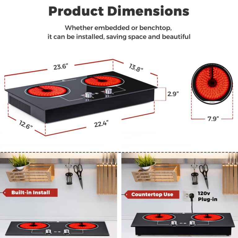 ADVWIN Electric Cooktop, 2 Burner Knob Control Plug in Built-in Ceramic Electric Stove Top with Child Safty Lock & Timer & Over-Temperature Protection & 10 Power Setting, 1800W, 110v (2 burners) - Image 2