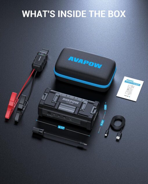 AVAPOW 6000A Car Battery Jump Starter(for All Gas or up to 12L Diesel) Powerful Car Jump Starter with Dual USB Quick Charge and DC Output,12V Jump Pack with Built-in LED Bright Light - Image 3