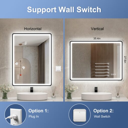 STARLEAD 28"x36" LED-Bathroom-Mirror-with-Lights, Wall-Mounted with Bluetooth, Anti-Fog, 3 Color Temperature Dimmable Brightness, Waterproof, Tempered Glass, Frontlit & Backlit, Black Frameless - Image 2