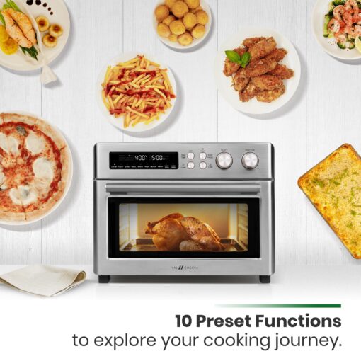 VAL CUCINA Infrared Heating Air Fryer Toaster Oven, Extra Large Countertop Convection Oven 10-in-1 Combo, 6-Slice Toast, Enamel Baking Pan Easy Clean with Recipe Book, Brushed Stainless Steel Finish - Image 9