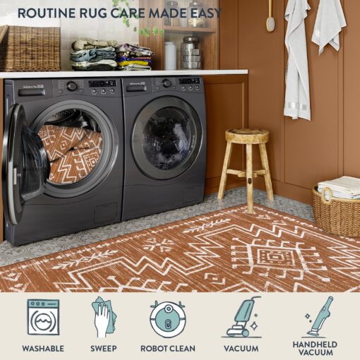 Lahome 8x10 Large Western Rugs for Living Room, Boho Washable Burnt Orange Area Rug for Bedroom Dining Room, Stain Resistant Aztec Carpet for Guestroom Office Home Decor - Image 5